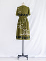 Vintage Green V-neck Leaf Print Midi Dress