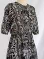 Vintage Tribal Print Black Round Neck Polyester Midi Dress