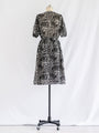 Vintage Tribal Print Black Round Neck Polyester Midi Dress