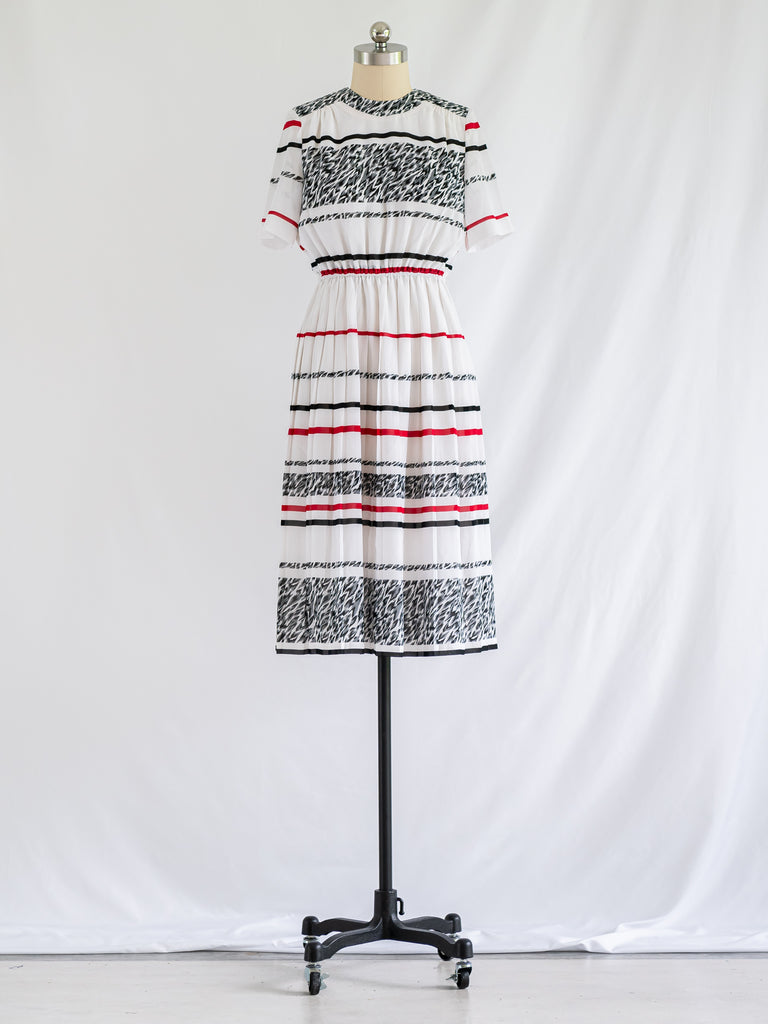 Vintage Black and Grey Animal Print Chiffon Midi Dress