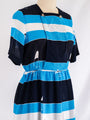 Vintage Polyester Square Neck Stripe Print Midi Dress