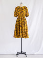 Vintage Yellow Floral Print Polyester Midi Dress