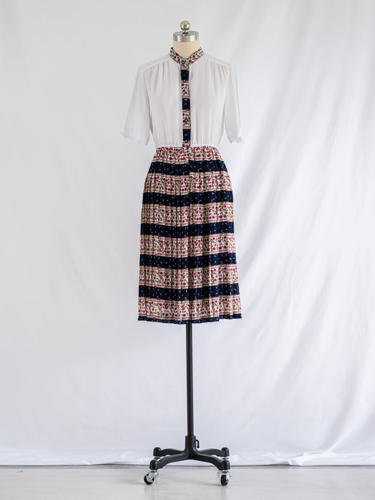 Vintage Black and White Stripe Skirt Chiffon Midi Dress