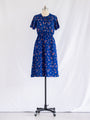 Vintage Round Neck Sphere Print Chiffon Blue Midi Dress