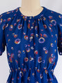 Vintage Round Neck Sphere Print Chiffon Blue Midi Dress