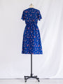 Vintage Round Neck Sphere Print Chiffon Blue Midi Dress