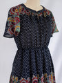 Vintage Pin Dot Paisley Print Black Chiffon Midi Dress