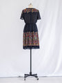 Vintage Pin Dot Paisley Print Black Chiffon Midi Dress