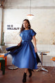 Vintage Blue Pin Dot Print Half Sleeved Cotton Midi Dress