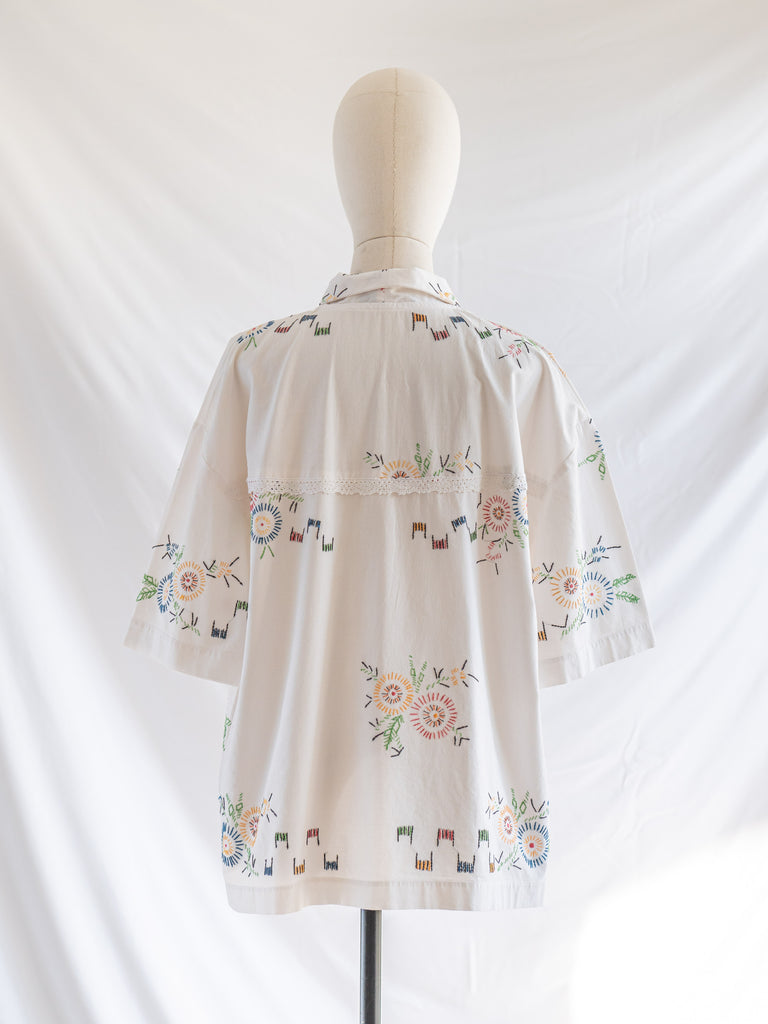 Re-Top Upcycled Colourful Floral and Geometric Embroidery Shirt