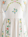 Re-design Upcycled Floral Detailed White Ruffle Neck Maxi Dress