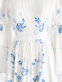Re-design Upcycled Cross-stitch Blue Floral Border Maxi Dress