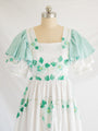 Re-design Upcycled Green Ruffled Cuff Sleeved Midi Dress