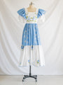 Re-design Upcycled Blue Pansy White Daisy Embroidery Midi Dress