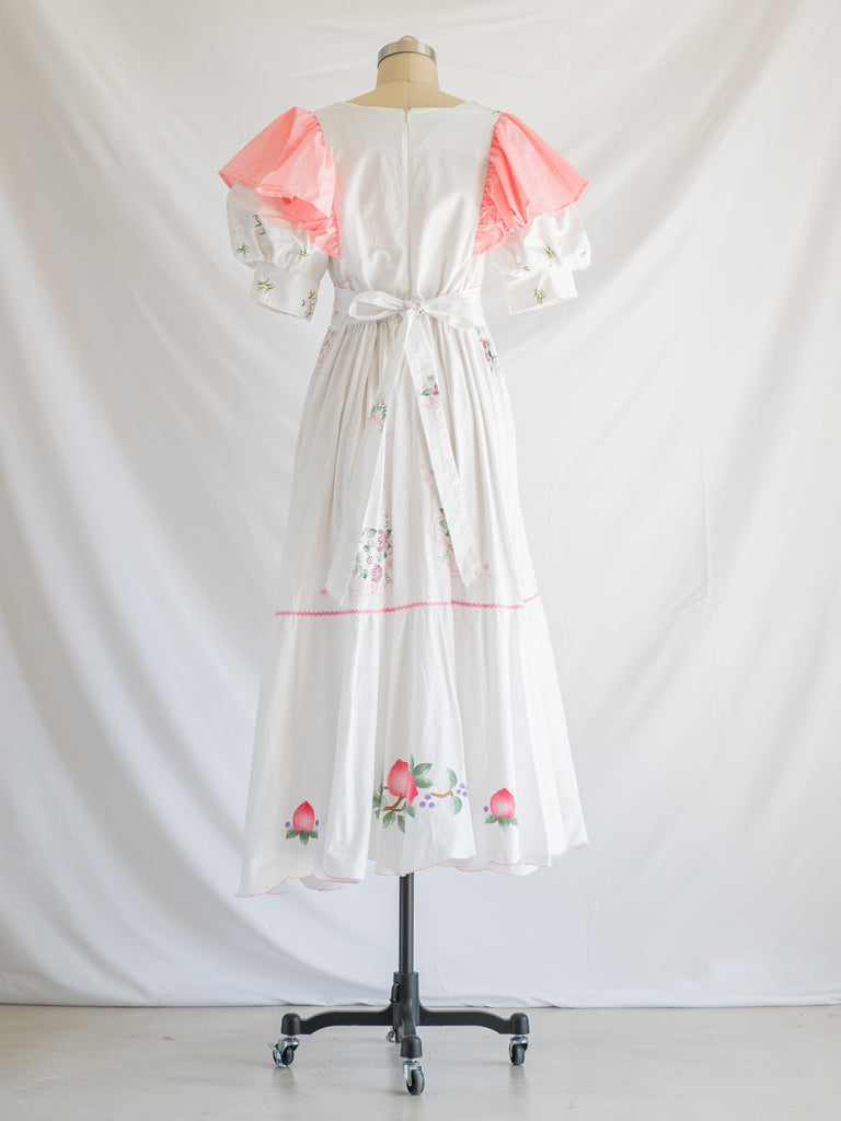 Re-design Upcycled Square Neck Peach Ruffles White Maxi Dress