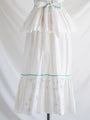 Re-design Upcycled Cross Stitch Green Ruffle White Maxi Dress