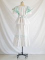 Re-design Upcycled Cross Stitch Green Ruffle White Maxi Dress