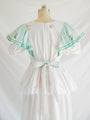 Re-design Upcycled Cross Stitch Green Ruffle White Maxi Dress