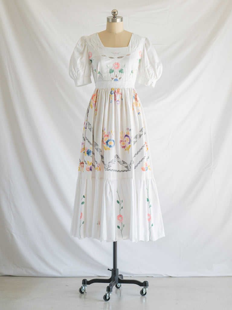 Re-design Upcycled Daisy Buttonhole Stitch Embroidery Maxi Dress