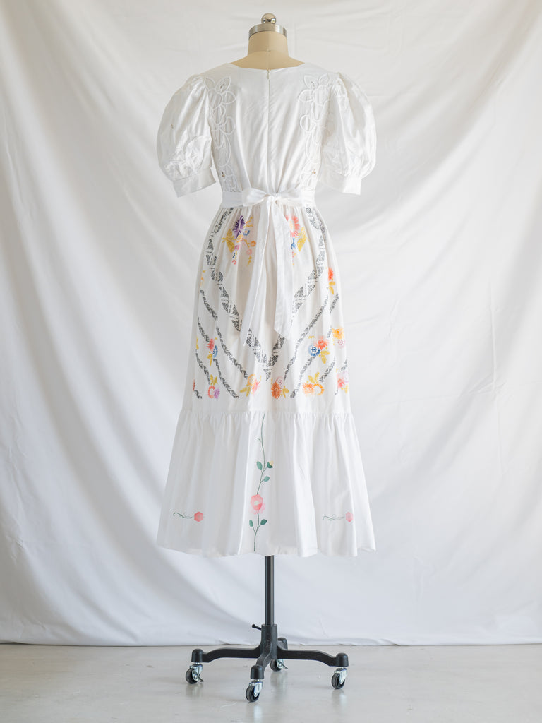 Re-design Upcycled Daisy Buttonhole Stitch Embroidery Maxi Dress