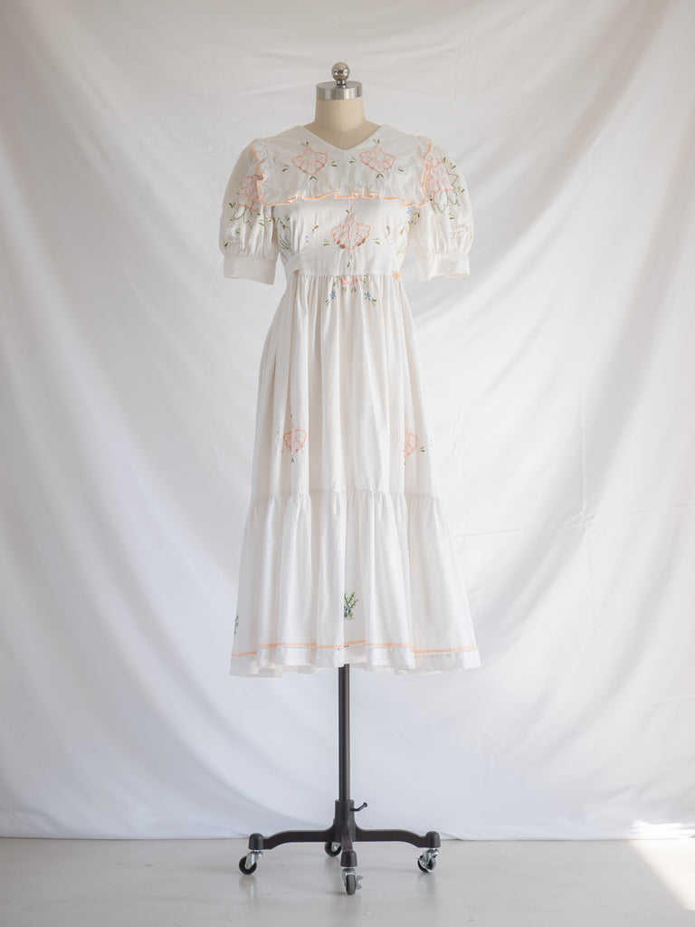 Re-design Upcycled Sunset Rose Orange Embroidery Maxi Dress