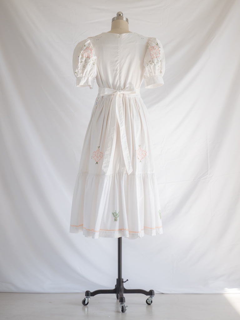Re-design Upcycled Sunset Rose Orange Embroidery Maxi Dress