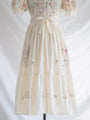 Re-design Upcycled Pink Rose Outline Embroidery White Maxi Dress