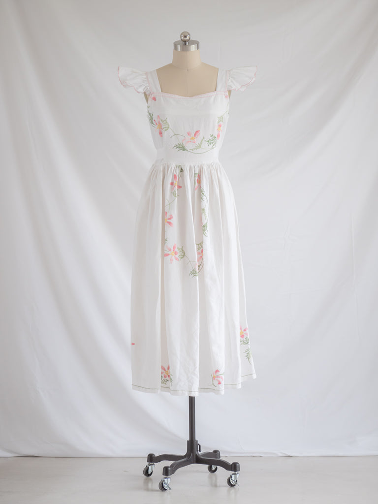 Re-design Upcycled Pink Lily Embroidered Midi Dress