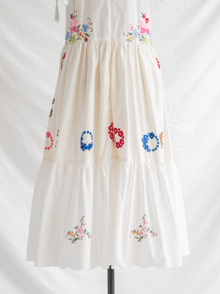 Sugar Cream Vintage Re-design Upcycled Cotton Floral Harmony Midi Dress