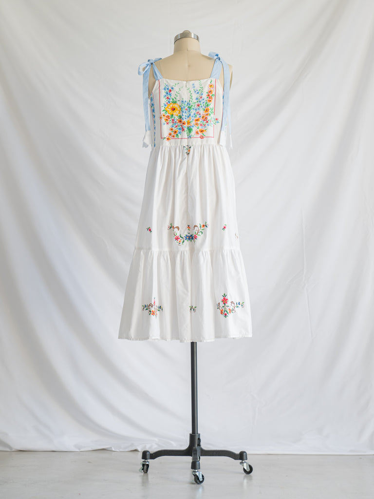 Re-design Upcycled Marigold Wildflower Cross Stitch Midi Dress