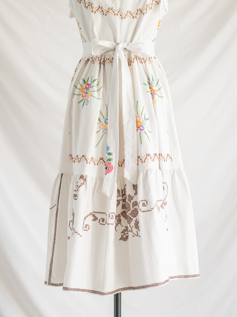 Sugar Cream Vintage Re-design Upcycled African Daisy Embroidered Midi Dress