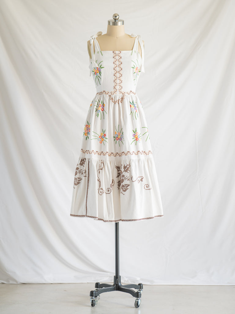 Re-design Upcycled African Daisy Embroidered Cotton Midi Dress