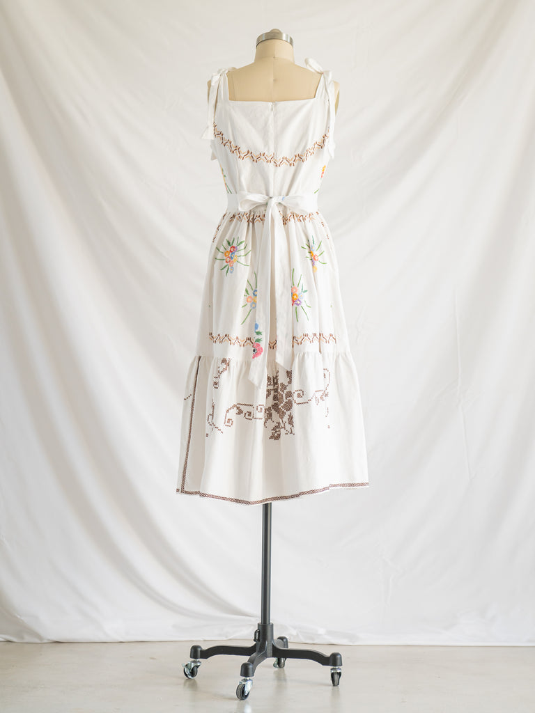 Re-design Upcycled African Daisy Embroidered Cotton Midi Dress