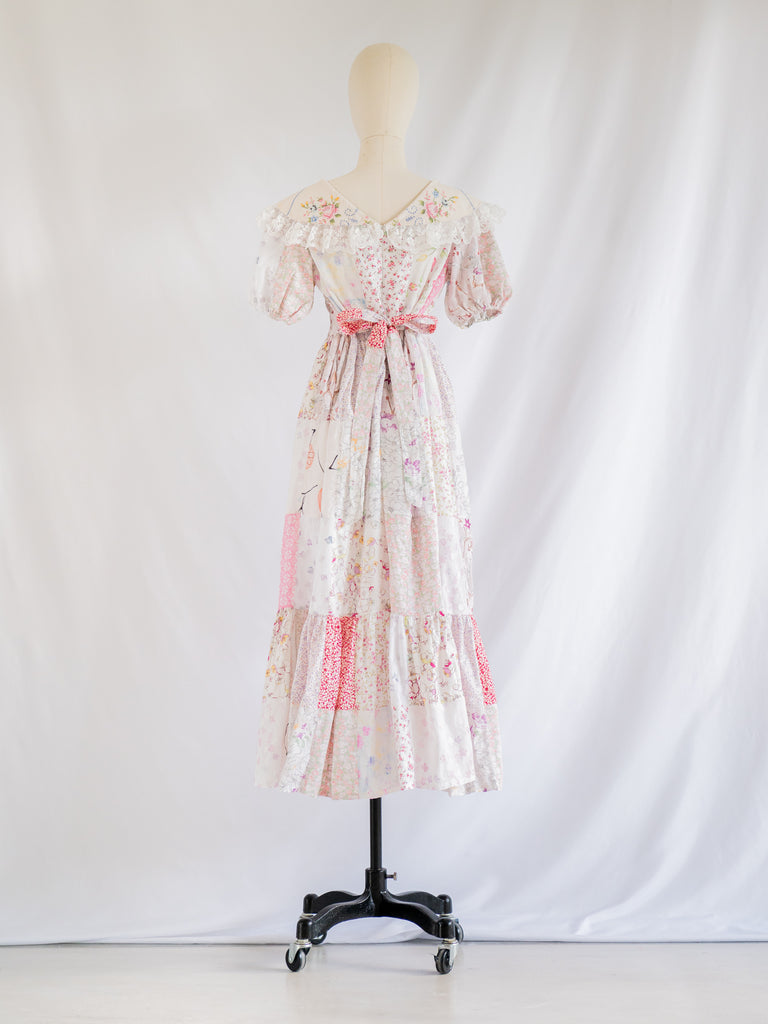 Re-design Upcycled Flap Collared Pink and White Maxi Dress