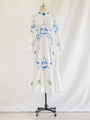 Re-design Upcycled Ruffle Neck Blue Floral Embroidery Maxi Dress