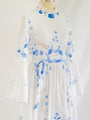 Re-design Upcycled Ruffle Neck Blue Floral Embroidery Maxi Dress
