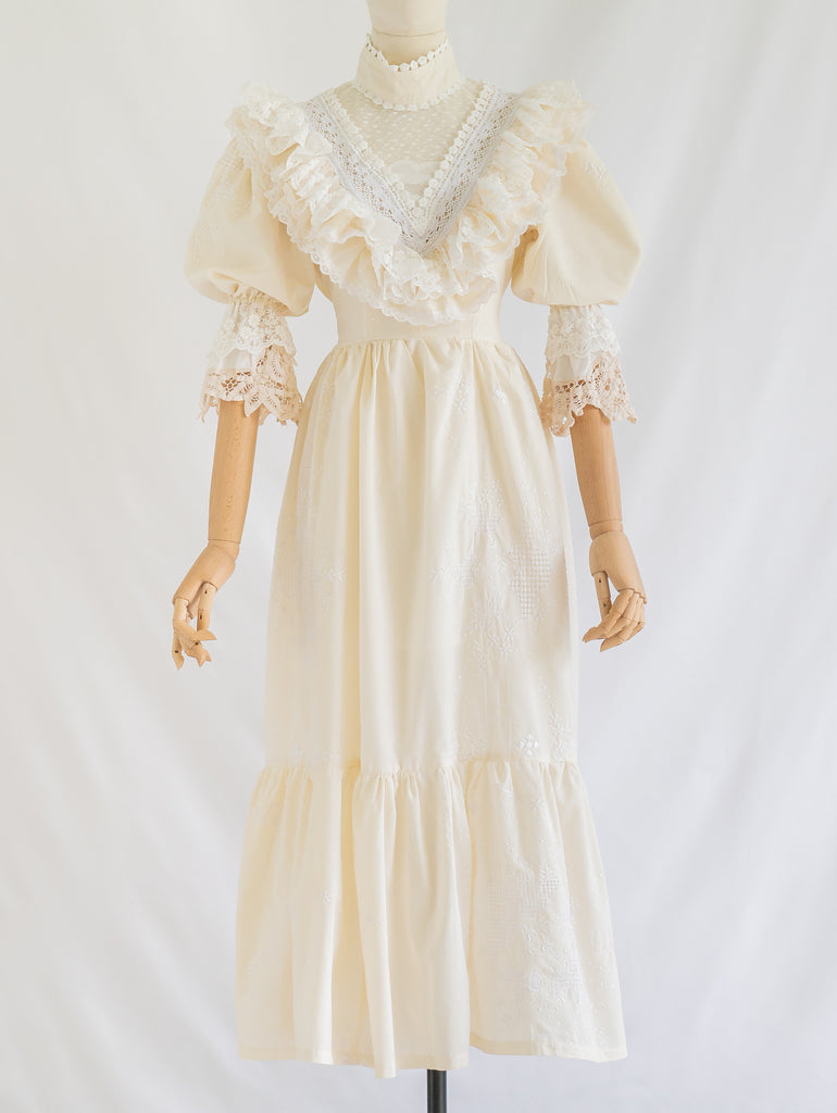 white christmas dresses Sugar Cream Re-design Upcycled Lace Detailed Cream Cotton Maxi Dress