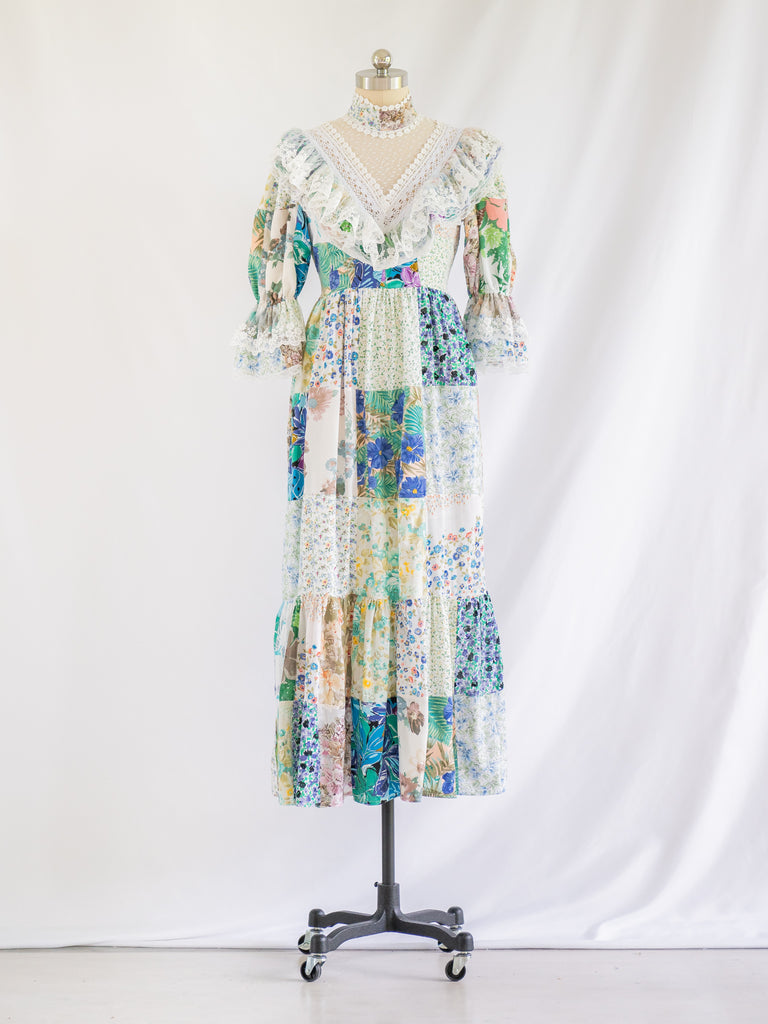 Re-design Upcycled Cotton White Botanical Patch Maxi Dress