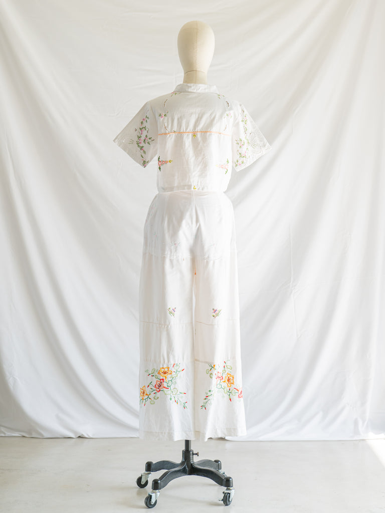 Re-design Upcycled White Garden Embroidery Top Set