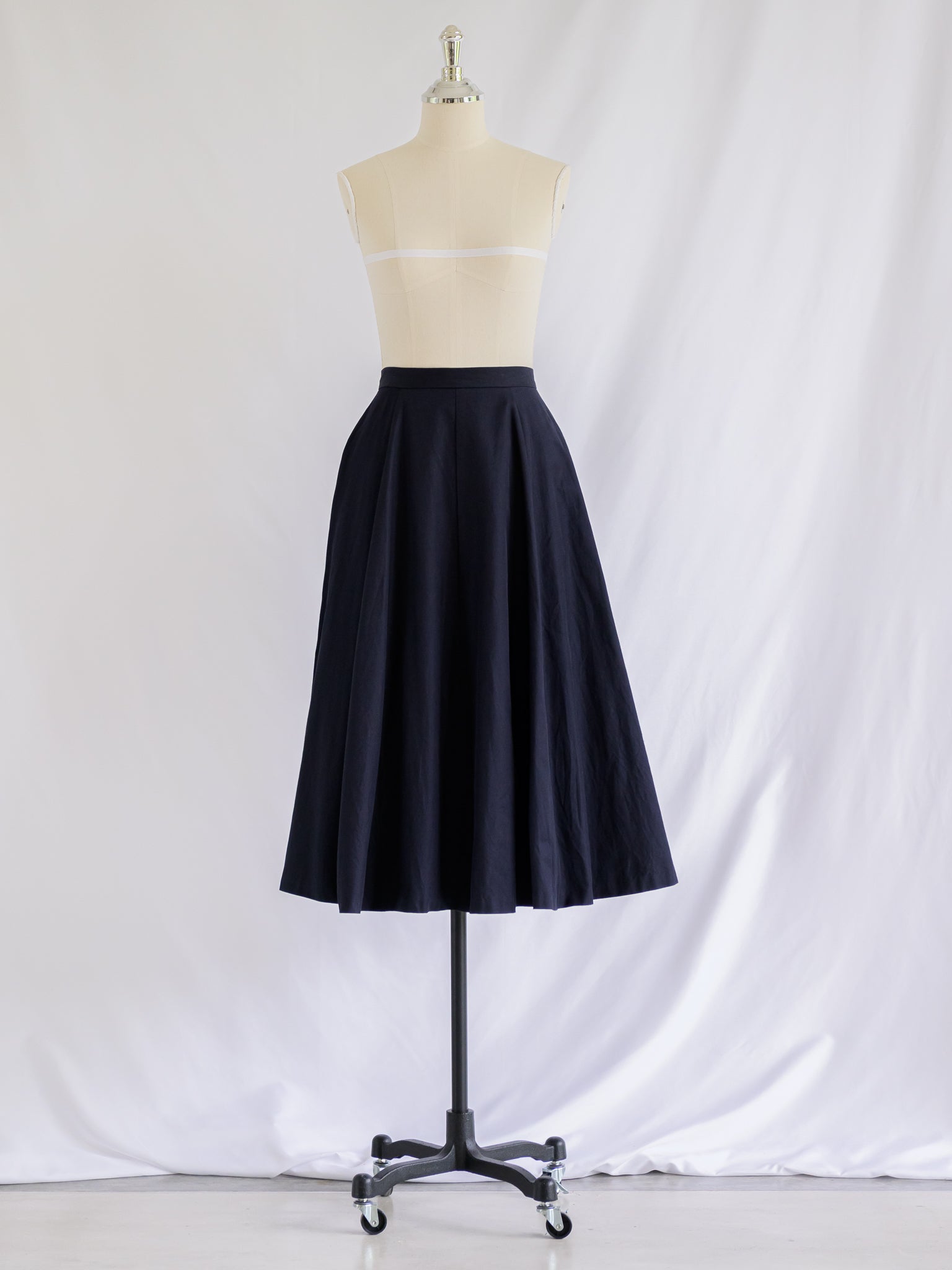 Vintage Navy Blue Flared Cotton Navy Skirt