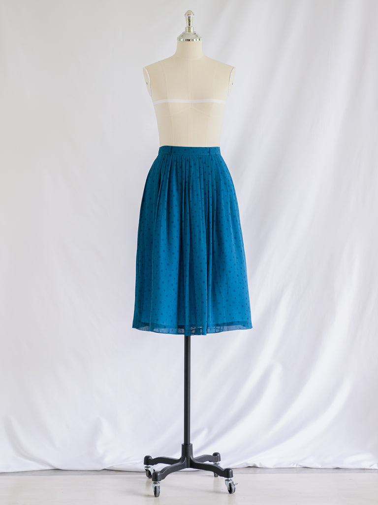 Vintage Green Pleated Flared Chiffon Skirt