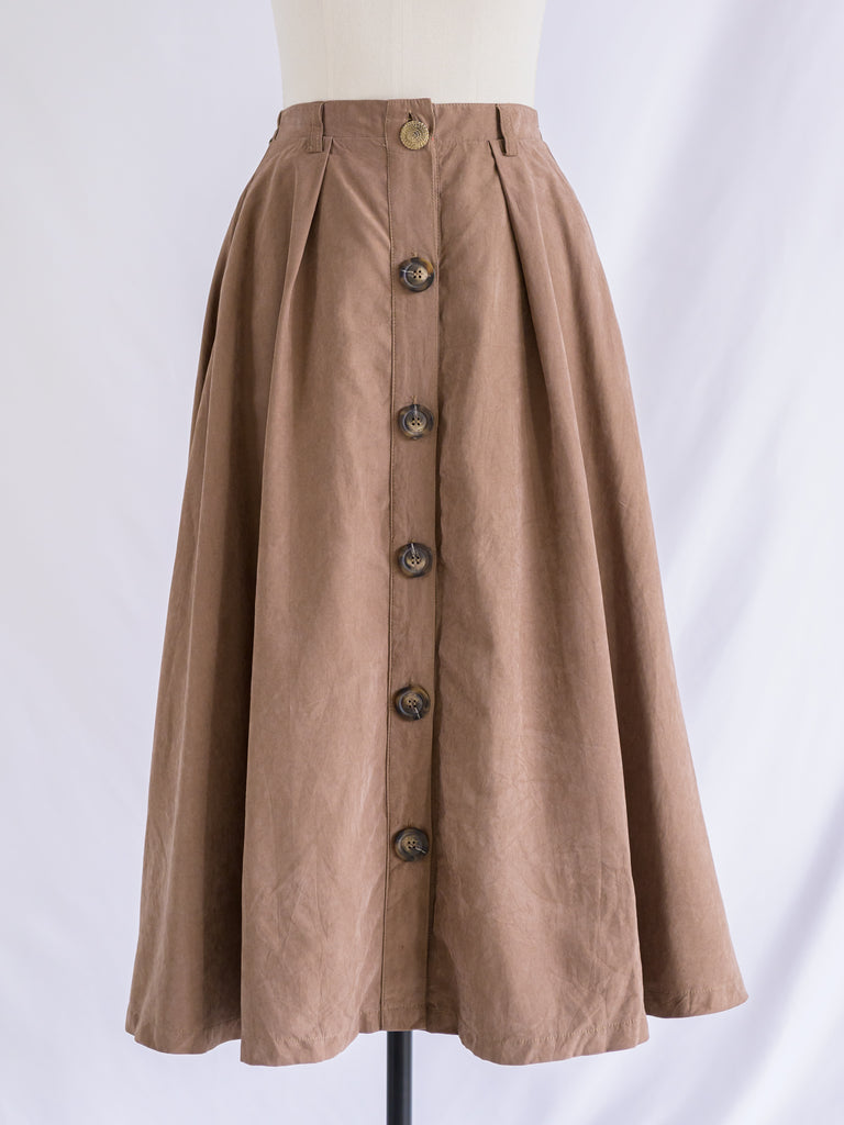 Vintage Chiffon Rich Brown Button Detailed Skirt