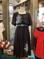 Vintage Black Pleated Dress – Short Sleeve Butterfly Print