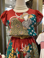 Vintage Puff Sleeve Red Unique Print Dress