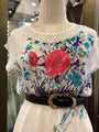 Authentic Vintage Cream Floral Chiffon Dress – V-Neck Ruffled One of a Kind