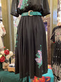 Vintage Black Pleated Dress – Short Sleeve Butterfly Print