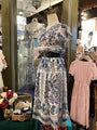 Vintage Peacock Print Dress – V-Neck Cap Sleeve