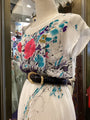 Authentic Vintage Cream Floral Chiffon Dress – V-Neck Ruffled One of a Kind