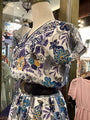 Vintage Peacock Print Dress – V-Neck Cap Sleeve
