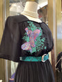 Vintage Black Pleated Dress – Short Sleeve Butterfly Print